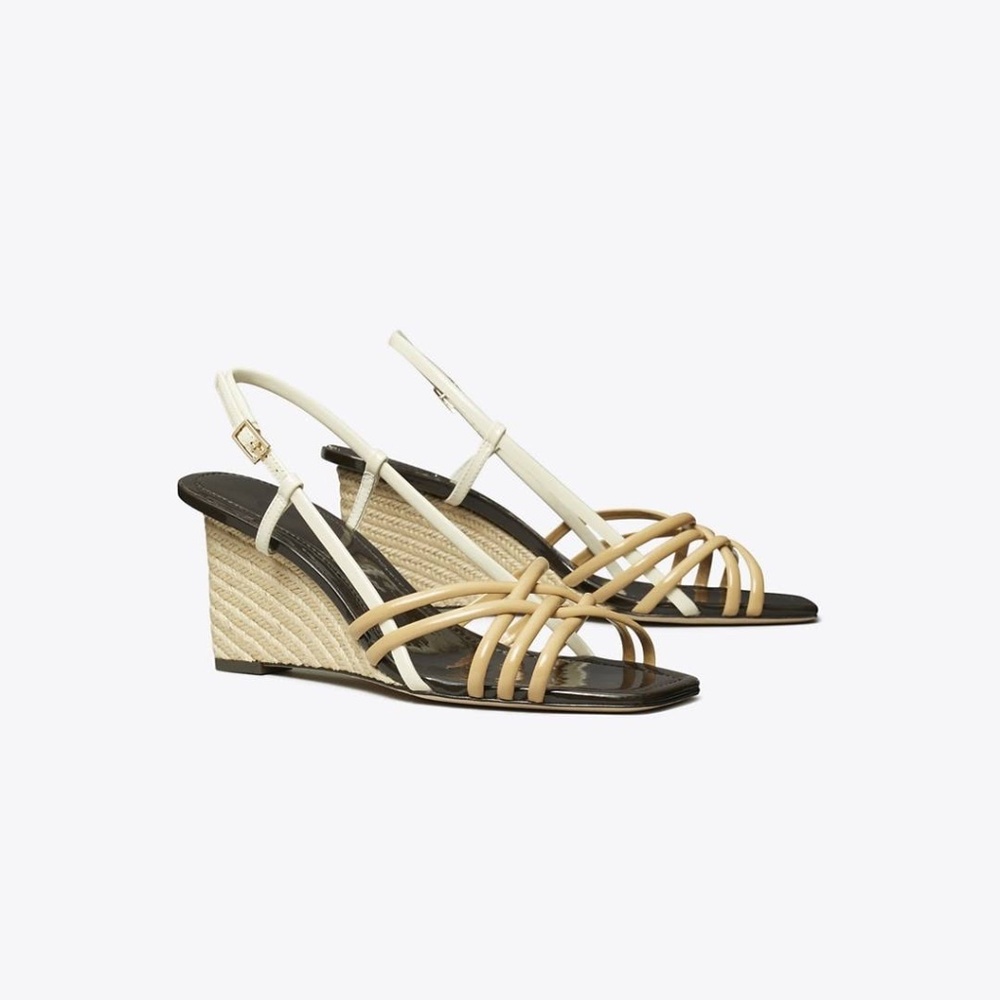 Tory Burch Multi-Strap Esppadrille Wedge Sandals Cantucci-Light Cream Size 7 - Picture 2 of 9
